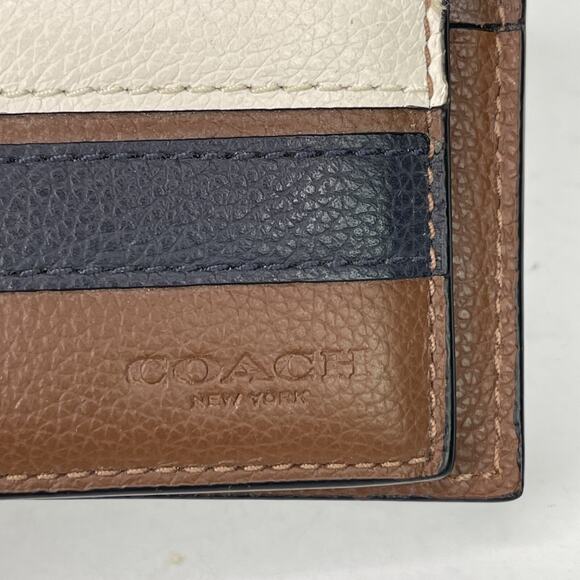 Coach Leather Wallet Men SLIM BILL VAR F26171 Saddle/Midnight Nvy Chalk - Picture 6 of 10
